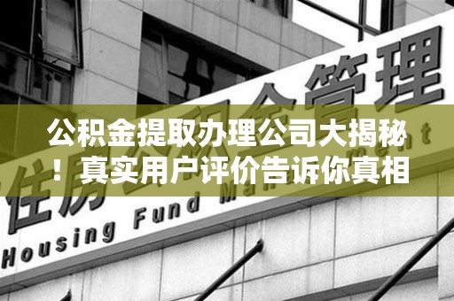 定远公积金提取办理公司大揭秘！真实用户评价告诉你真相
